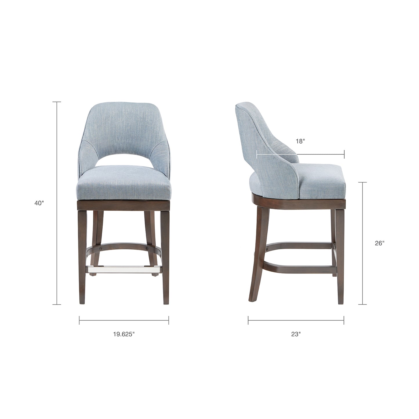 Jovanna - Set of 2 - 26" Blue Upholstered Counter Stool with Swivel Seat and Silver Nailhead Trim