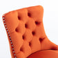 Sorrento - Set of 2 - 24.4" Orange Velvet Upholstered Barstools with Button Tufted Back, Wooden Legs & Chrome Nailhead Trim