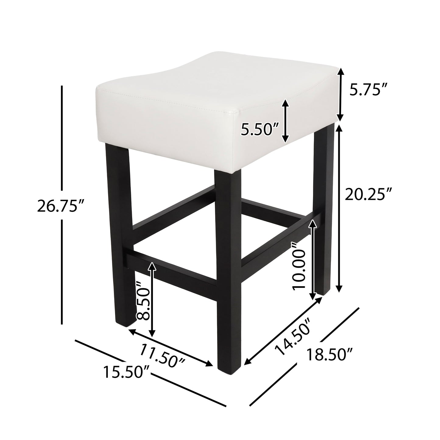 Zerena - Set of 2 - 27" Ivory Leather Counter Stools, Transitional Design for Kitchen & Living Room