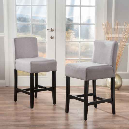 Zamiro - Set of 2 - 24 Light Grey Upholstered Counter Stools with Solid Wood Legs