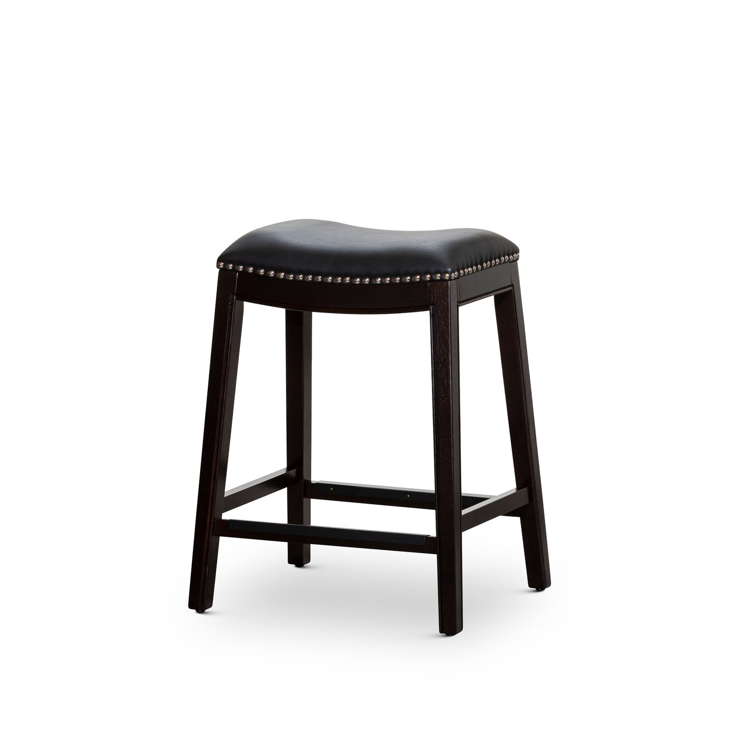 Holly - Set of 2 - 24" Espresso Counter Stools with Black Leather Seat & High Back