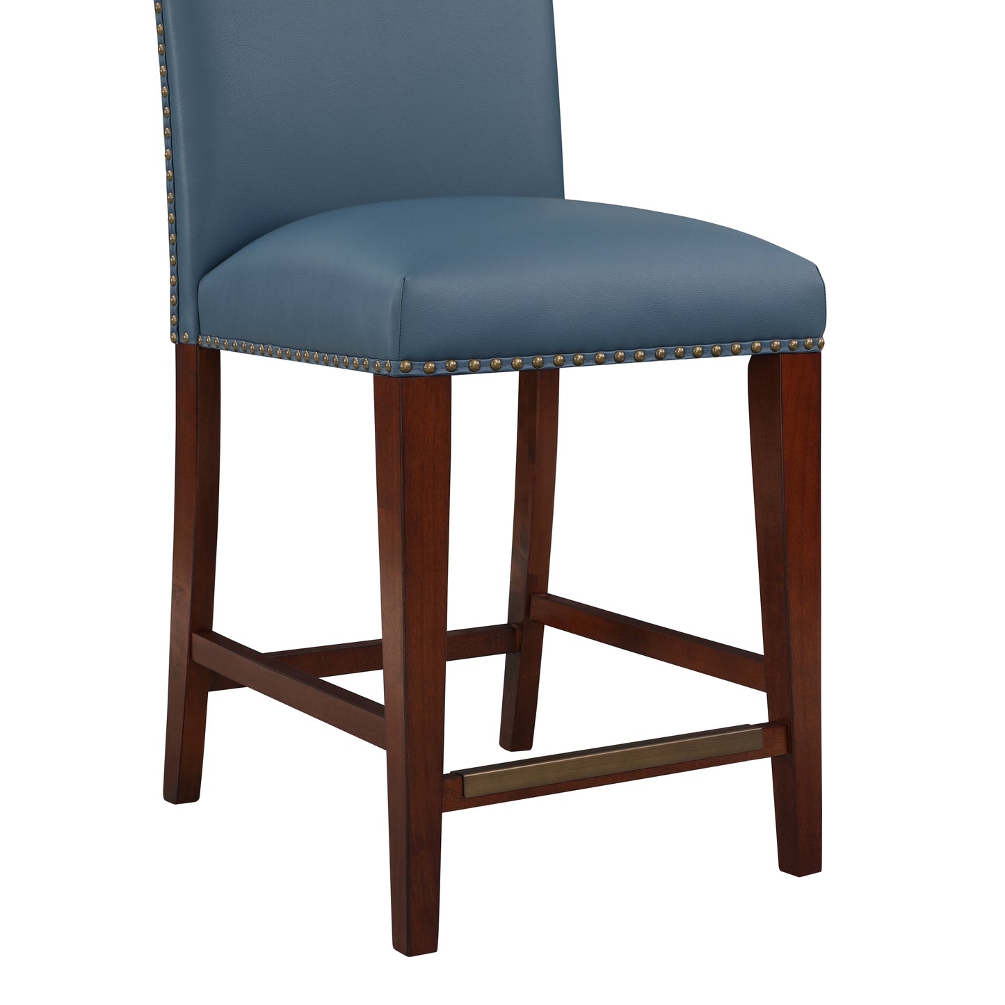 Valtirion - Set of 2 - 25" Blue Faux Leather Counter Stools with Nailhead Trim (39" H x 18.25" W x 23" D)