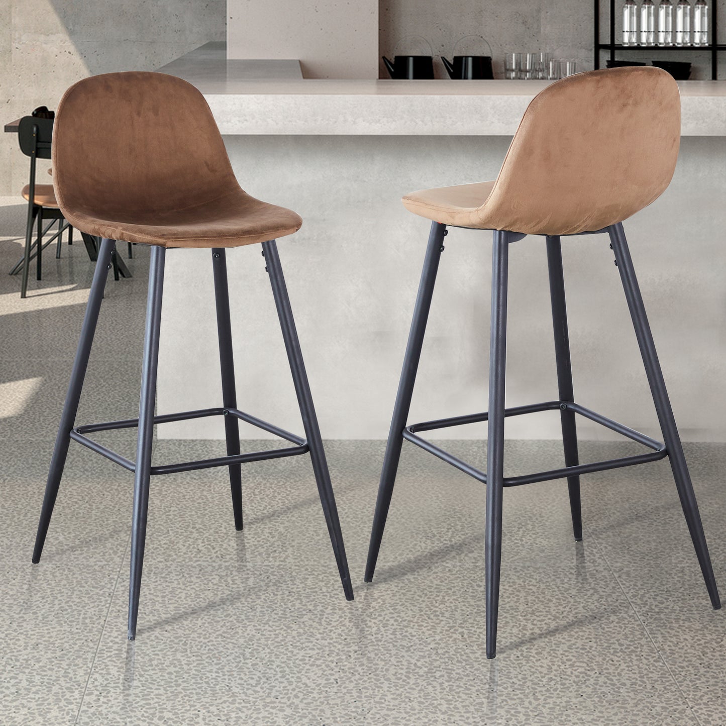 Narellan - Set of 2 - 30" Novara Velvet Bar Stools with Back & Footrest, Sturdy Metal Legs, Easy Assembly for Kitchen & Island