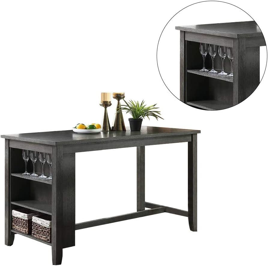 Hadrian - Set of 2 - 24" Gray Wash Counter Height Dining Set with Storage Shelves, High Chairs & Stools - Solid Acacia Wood