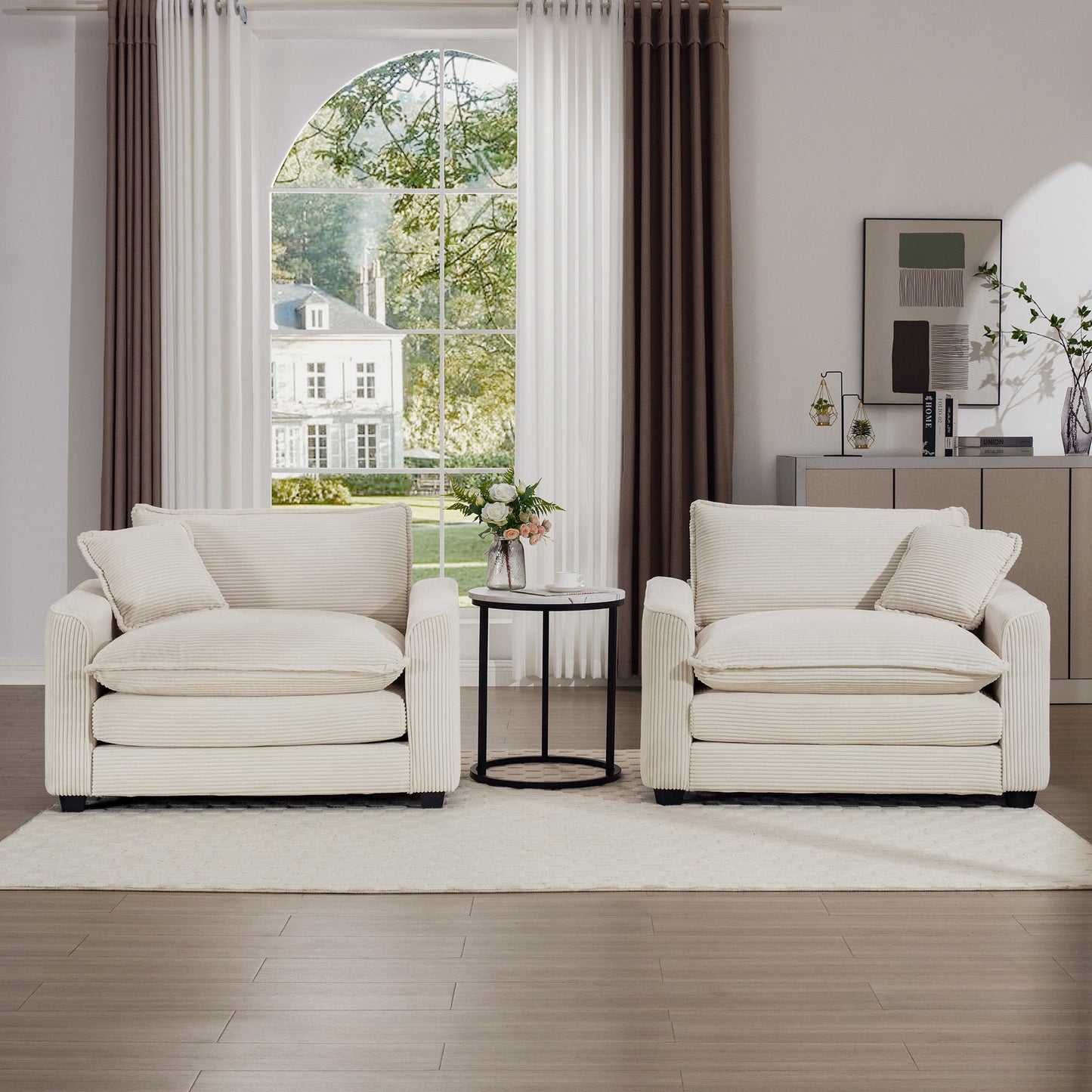 Modern Classic Fabric Single Chair Deep Seat Sofa With Pillow