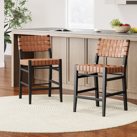 Sander - Set of 2 - 24" Brown Upholstered Counter Height Dining Chairs with Flared Back Legs