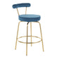 Richmond - Set of 2 - 34" Gold Metal Counter Stools with 360° Swivel Blue Velvet Upholstery Art Deco Glam Design