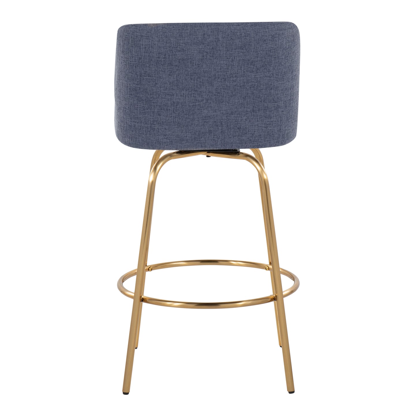 Theoden - Set of 2 - 26" Contemporary Fixed-Height Swivel Counter Stools, Blue Fabric with Gold Metal Base and Footrest by LumiSource