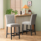 Havenbrook - Set of 2 - 26" Light Grey Contemporary Fabric Button Tufted Counter Stools with High Back and Wood Frame