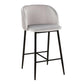 Freeport - Set of 2 - 24" Fixed-Height Counter Stools with Black Metal Frame and Silver Velvet Upholstery Contemporary Design for Kitchen & Bar