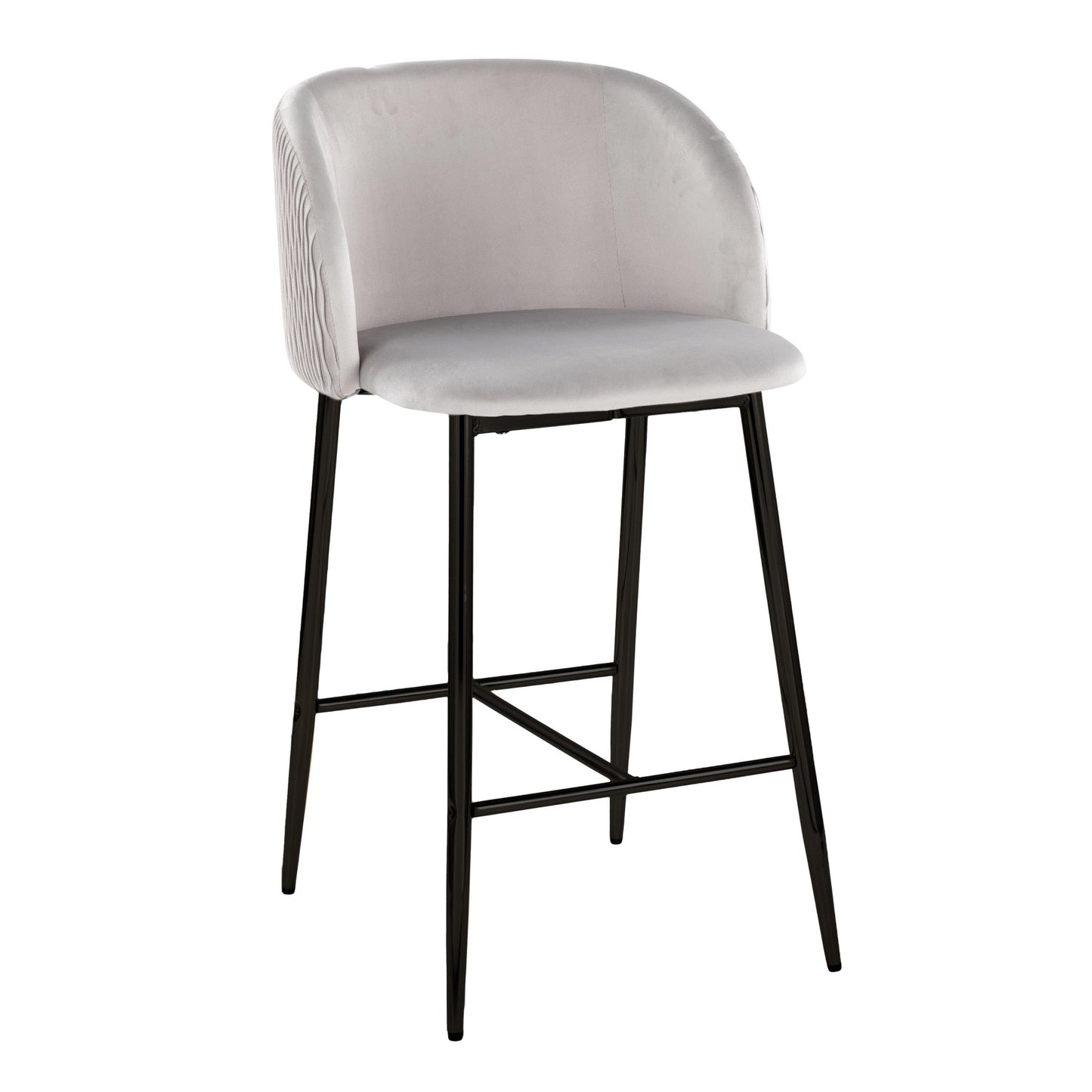 Freeport - Set of 2 - 24" Fixed-Height Counter Stools with Black Metal Frame and Silver Velvet Upholstery Contemporary Design for Kitchen & Bar