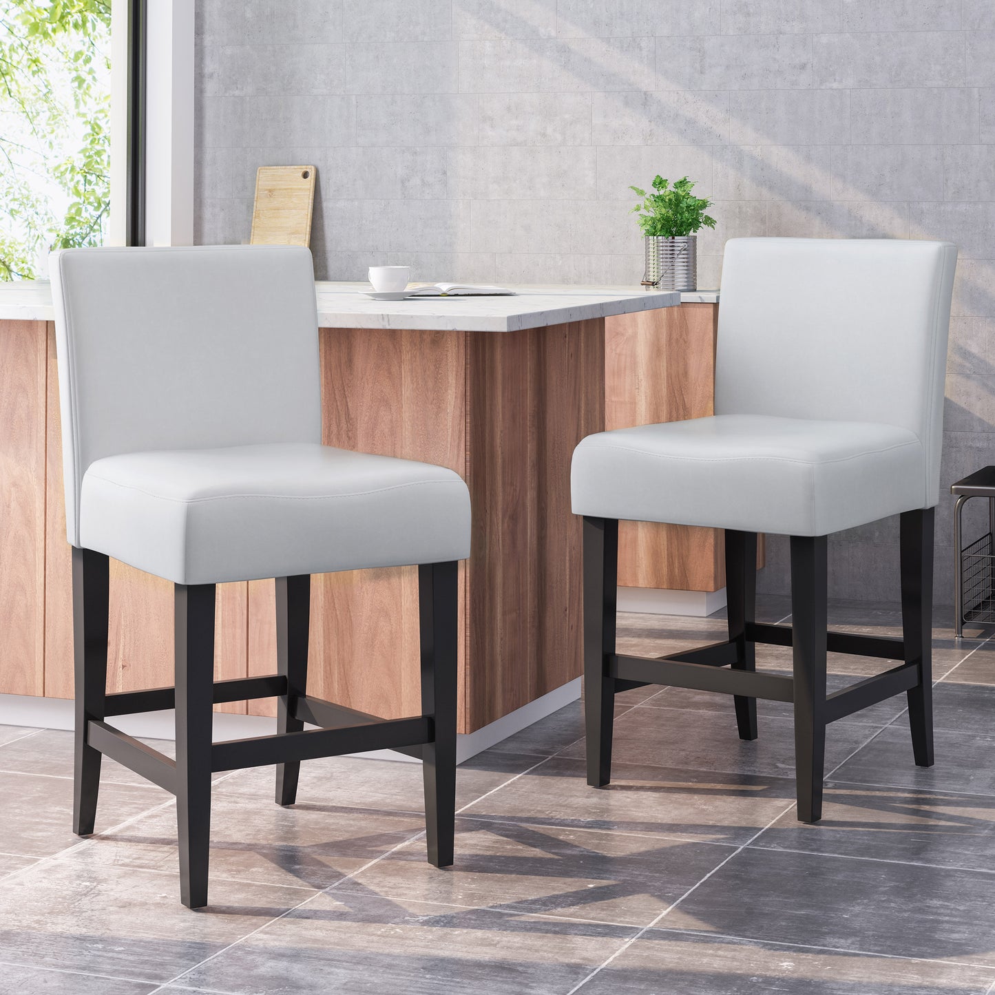 Zahara - Set of 2 - 29" Ivory Bonded Leather Counter Stools with High Back