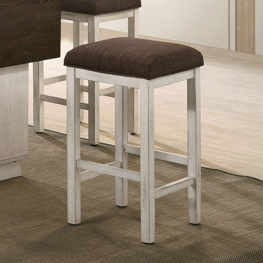 Faylinn - Set of 2 - 26" Farmhouse Solid Wood Counter Height Stools in Antique White & Dark Brown with Linen Upholstered Seat