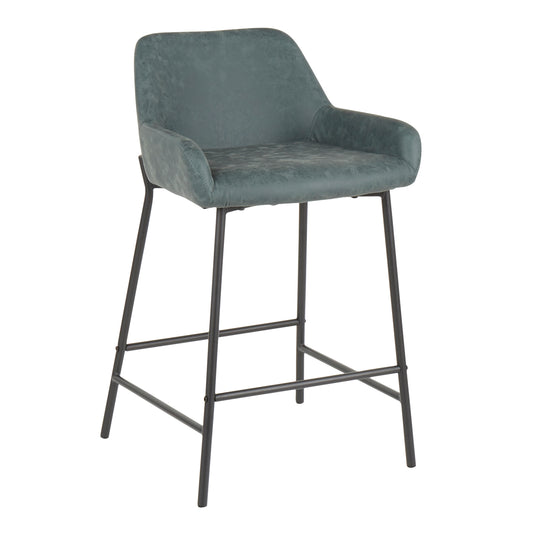 Nerona Luxe - Set of 2 - 21" Green Faux Leather Counter Stools with Black Metal Frame