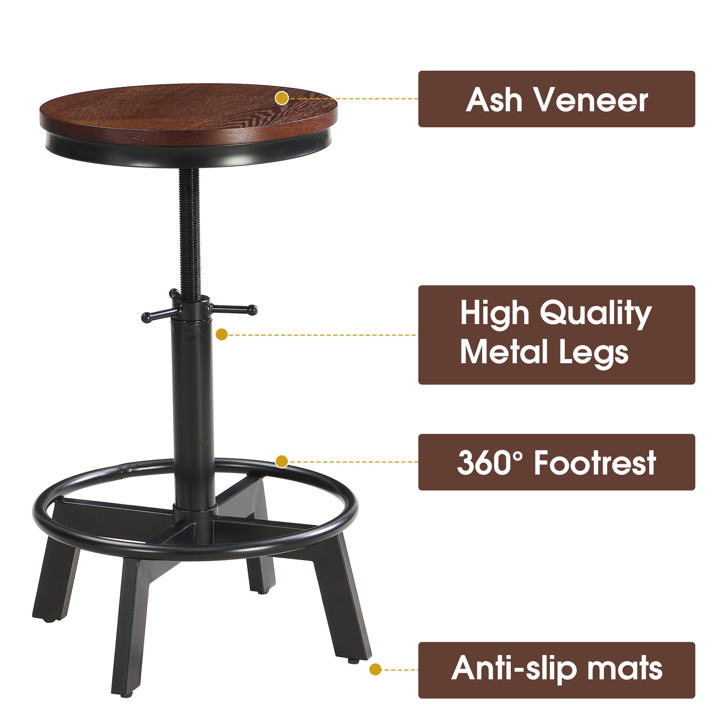 Merton - Set of 2 - 25" Adjustable Swivel Counter Stools with Rectangular Pine Wood Table in Rustic Espresso Finish, Perfect for Compact Living Spaces