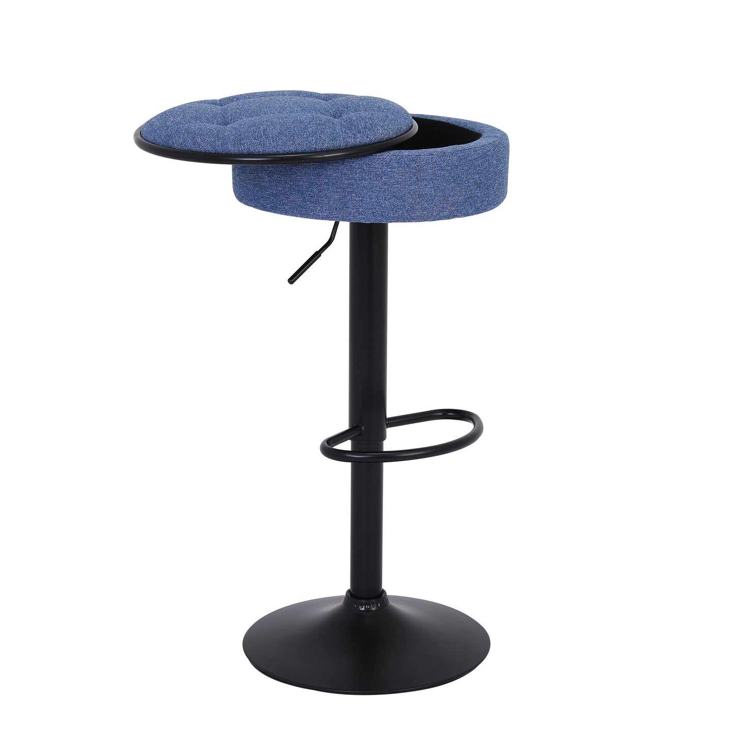 Veynard - Set of 2 - 24" Blue Linen Adjustable Bar Stools with 360° Swivel, Metal Frame for Kitchen and Dining