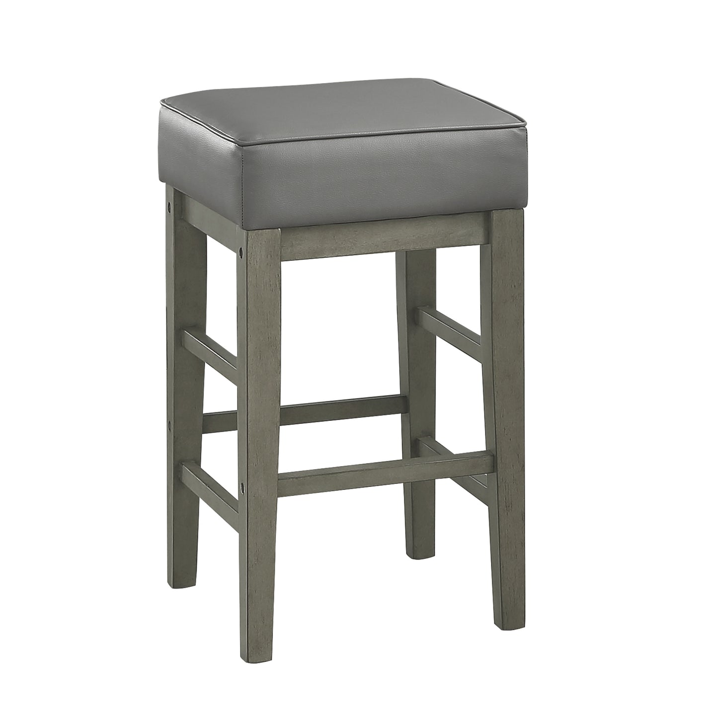 Pittsville - Set of 2 - 24" Antique Grey Solid Wood Counter Stools with Faux Leather Upholstery