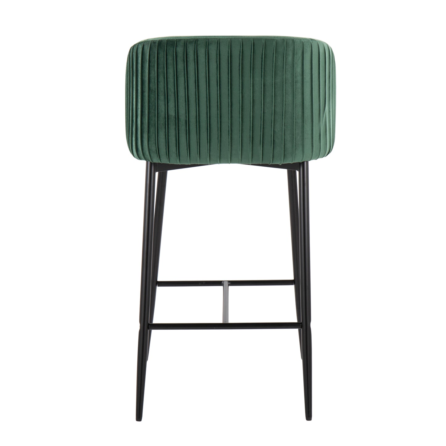 Fitzroy - Set of 2 - 24" Green Velvet Fixed-Height Counter Stools with Pleated Backrest and Black Metal Legs