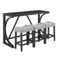 Avignon - Set of 4 - 24" Industrial Bar Table (59" x 19") with 3 Ergonomic Stools, Grey and Black Finish