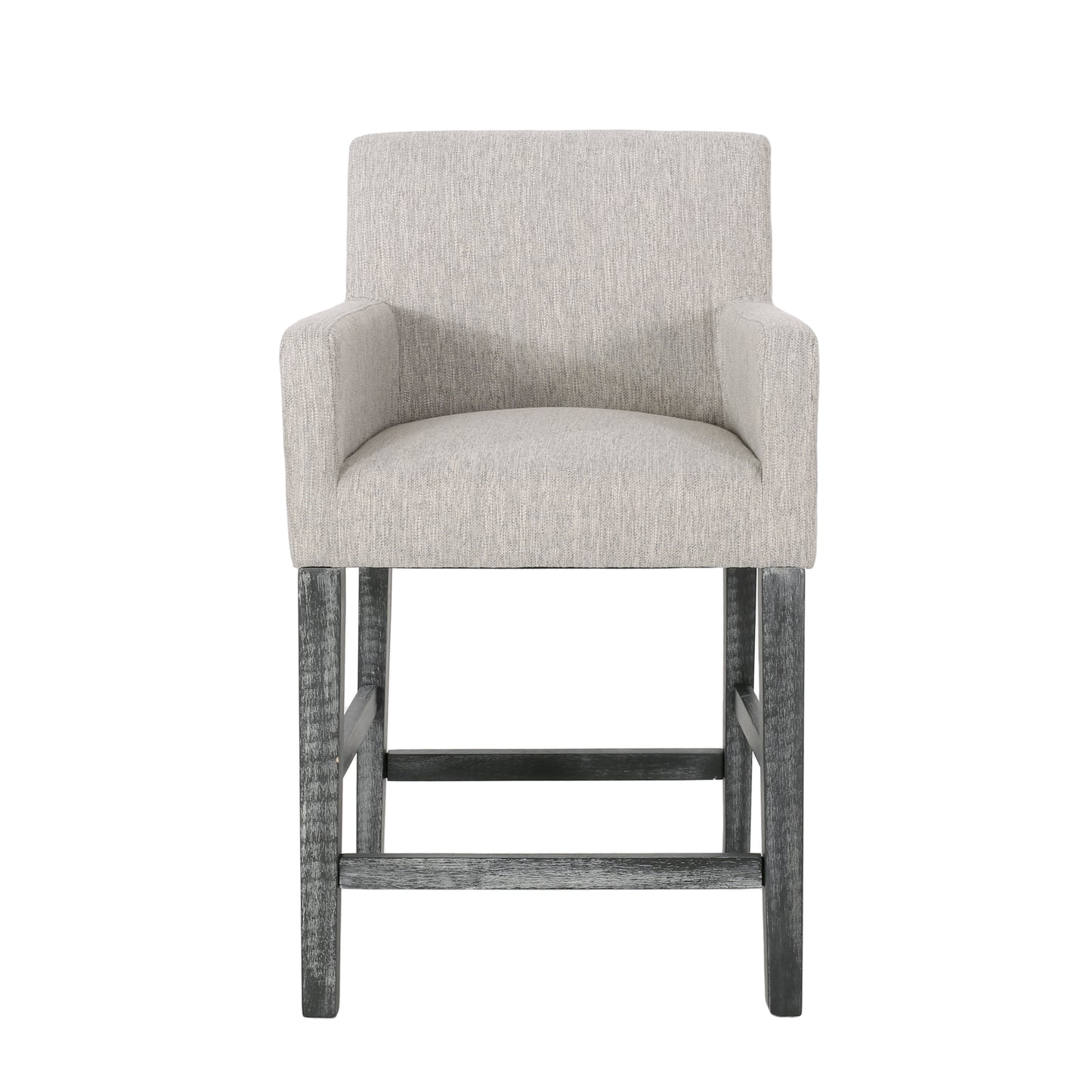 Sheldon - Set of 2 - 26" Upholstered Counter Stools with Light Gray Fabric and Rubberwood Frame