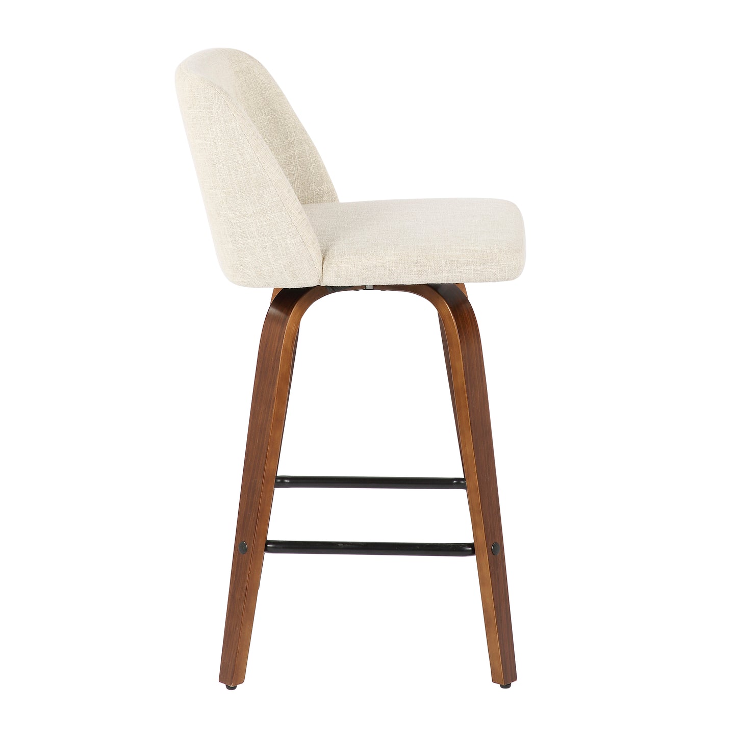 Tyver - Set of 2 - 26" Walnut and Cream Fabric Counter Stools with Mid-Century Modern Design