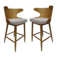 Coastal Breeze - Set of 2 - 31" Light Beige Upholstered Mid-Century Bar Chairs with Rubberwood Frame (23"W x 21"D)