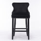 Contemporary Upholstered Wing-Back Barstools With Button Tufted Decoration And Wooden Legs, And Nailhead Trim, Leisure Style Bar Chairs, Bar Stools (Set of 2)