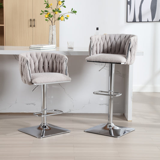 Sierra - Set of 2 - 24.8" Vintage Gray Boucle Swivel Counter Height Bar Stools with Silver Metal Legs and Backrest