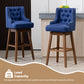 Hazelridge - Set of 2 - 30" Navy Linen Swivel Bar Stools with Solid Wood Legs, Counter Height Chairs with Footrest