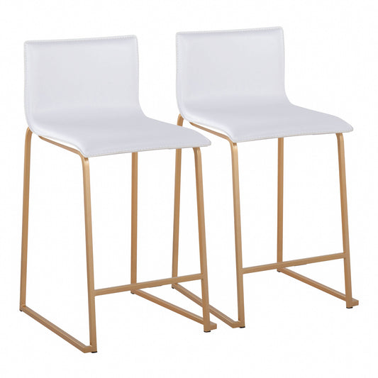 Magnora - Set of 2 - 26" Fixed-Height Counter Stools with White Faux Leather Seat and Gold Metal Frame, Luxe Modern Design for Kitchen and Dining