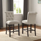 Stirling - Set of 2 - 24" Tan Tufted Solid Wood Counter Height Stools with High Back and Espresso Legs