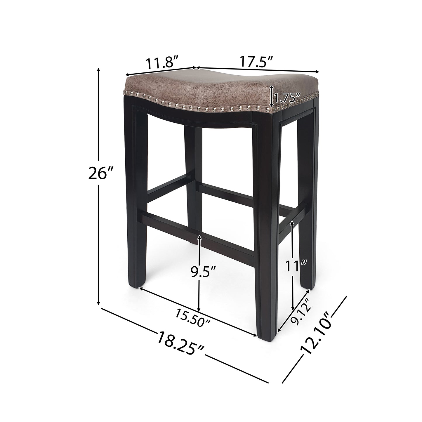 Virella - Set of 2 - 26" Weathered Gray Acacia Wood Bar Stools with Wicker Seats, Outdoor Folding Chairs with High Backrest