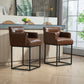 Vespores - Set of 2 - 26" Counter Height Bar Stools with Modern Square Back, Brown PU Upholstery, Black Metal Frame for Kitchen Island, Pub, or Club