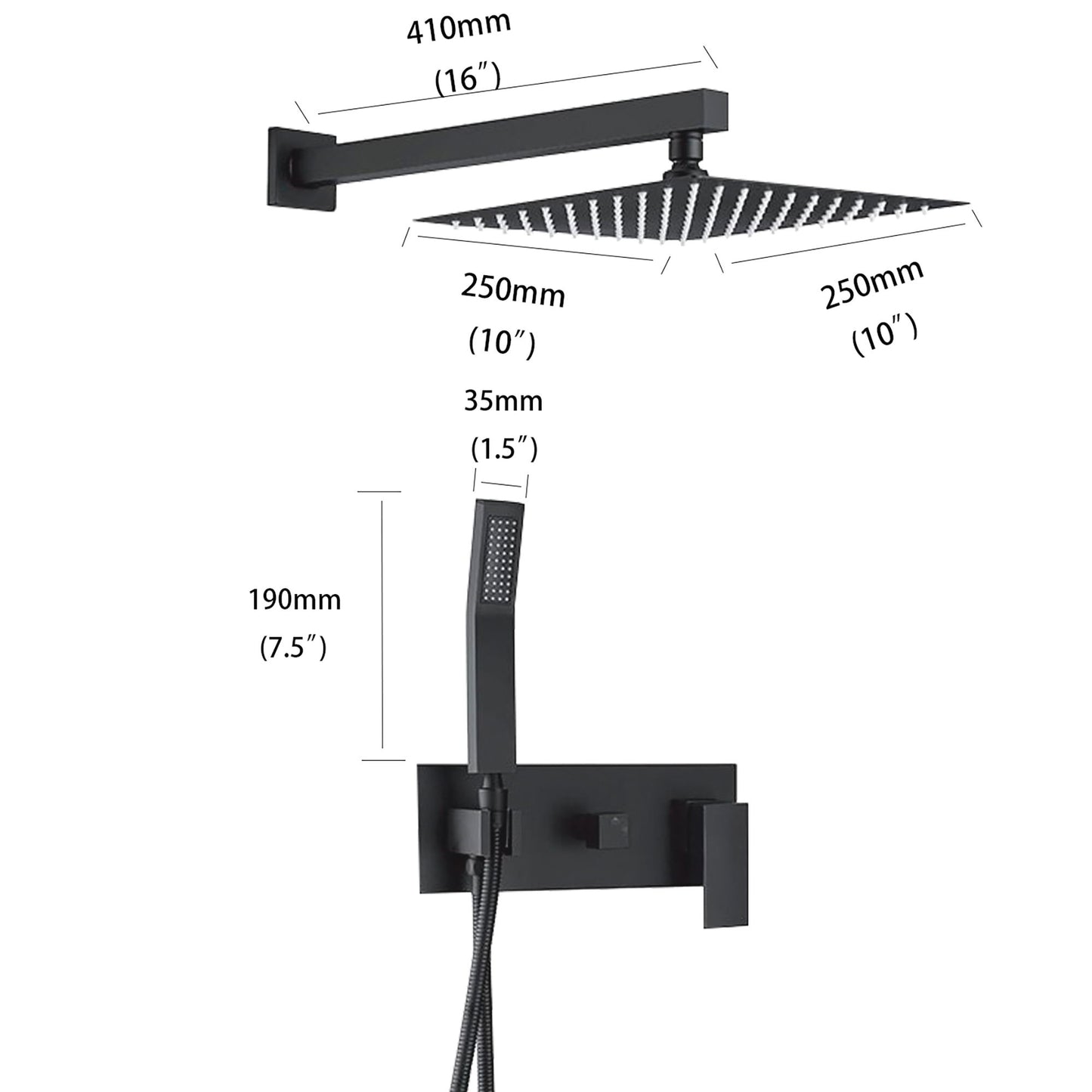 Brass Shower System With 10" Rainfall Shower Head And Handheld Sprayer - Matte Black