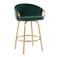 Zinnia - Set of 2 - 24" Green Velvet Contemporary Counter Stools with Gold Steel Frame