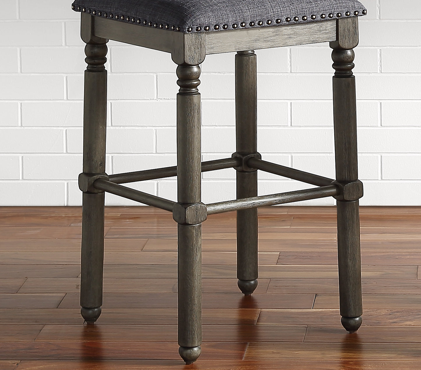 Sylphira - Set of 2 - 26" Grey Upholstered Wood Swivel Counter Height Stools with Bronze Nailhead Trim