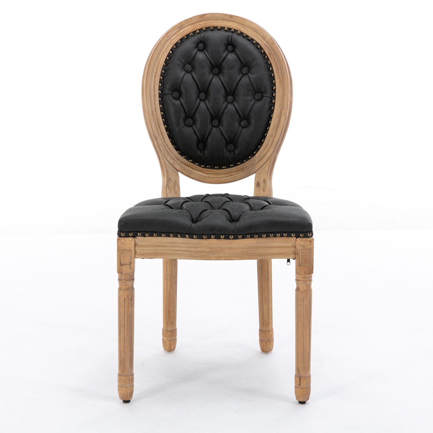 French Style Solid Wood Frame Antique Painting, Hand-Pulled Buckle Decoration Artificial Dining Chair With Nailhead Trim, Wood Legs