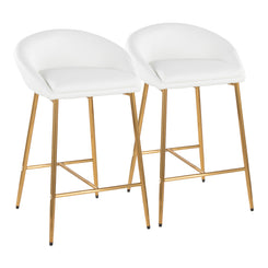 Mariple - Set of 2 - 26" Counter Stools with White Faux Leather Upholstered Seat and Gold Trestle-Style Metal Base