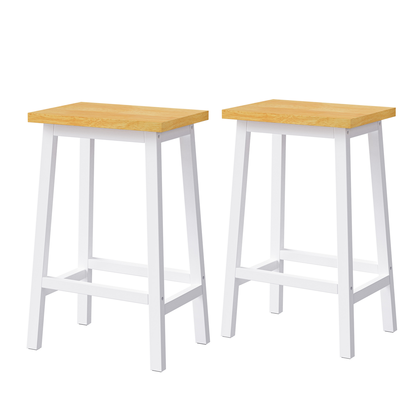 Hartle - Set of 2 - 24” White Farmhouse Pine Wood Counter Stools with Footrests