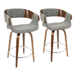 Maribel - Set of 2 - 26" Farmhouse Swivel Counter Stools with Grey Fabric and White-Washed Wood