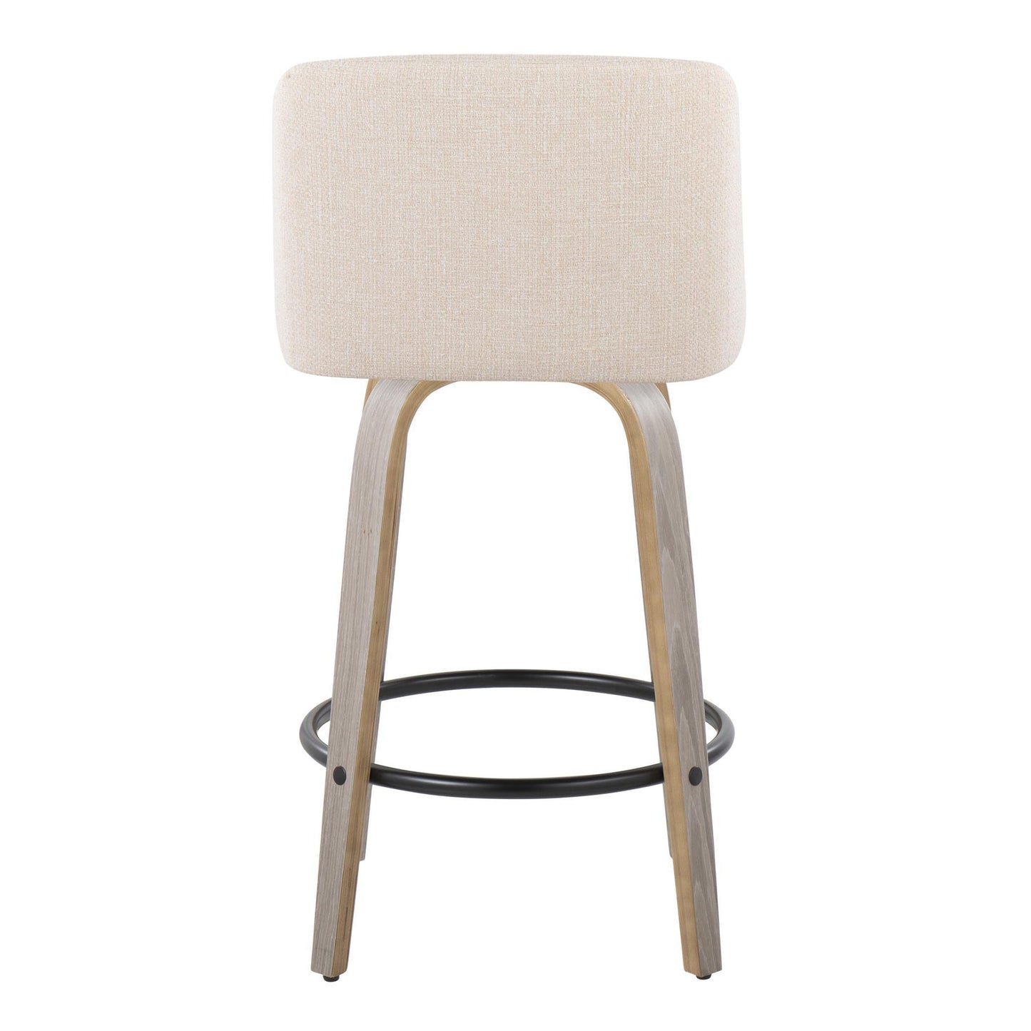 Tylar - Set of 2 - 24" Light Grey Swivel Counter Stools with Cream Upholstered Seats and Black Round Metal Footrest