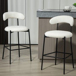 Sorelle - Set of 2 - 26" Snow White Teddy Fabric Counter Height Stools with Open Back and Black Powder-Coated Base