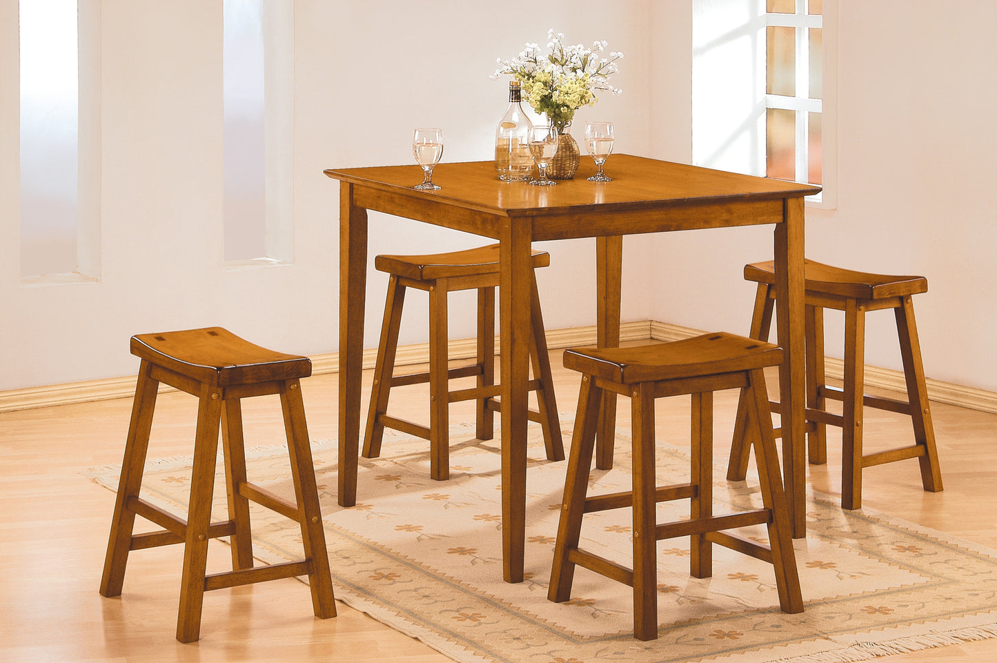 Harrowgate - Set of 2 - 24" Oak Solid Wood Swivel Counter Stools with Saddle Seats