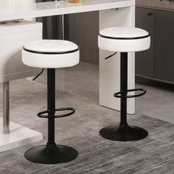 Haverford - Set of 2 - 28" White Faux Leather Height Adjustable Swivel Bar Stools with Metal Frame & Storage