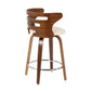 Crystelle - Set of 2 - 28" Mid-Century Modern Counter Stool, 360° Swivel, Walnut Wood & Cream Faux Leather, 18” W x 18” L x 31.75” H