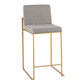 Foxglove - Set of 2 - 26" Contemporary High Back Counter Stools in Gold Steel with Gray Fabric