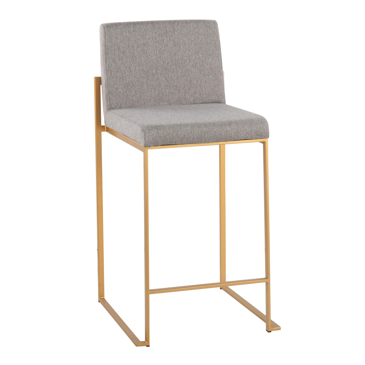 Foxglove - Set of 2 - 26" Contemporary High Back Counter Stools in Gold Steel with Gray Fabric