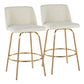 Turanith - Set of 2 - 26" Swivel Counter Stools with Cream Fabric Upholstery, Gold Metal Frame, and Round Footrest