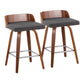 Mapel - Set of 2 - 26" Mid-Century Modern Fixed-Height Swivel Counter Stools with Walnut Wood Frame, Charcoal Fabric Seat, and Chrome Footrest