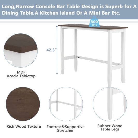 Trinalis - Set of 2 - 31" Rectangular Wood Bar Height Dining Set with Acacia Wood Frame and White Finish, Ideal for Small Spaces